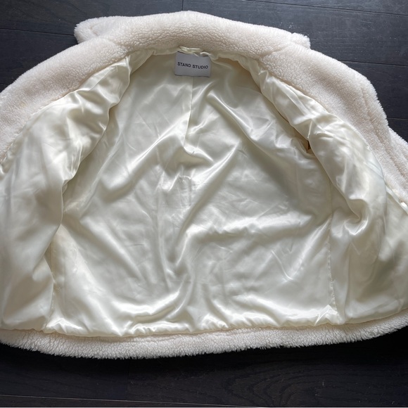 Stand Studio Marina Faux Fur Short Jacket women 34 white coat - Picture 6 of 7